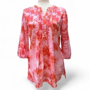 CHICO'S Tie Dye Tunic Top Orange Pink Popover Size Small